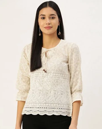 JAINISH Lace Top with Tie-Up For Women
